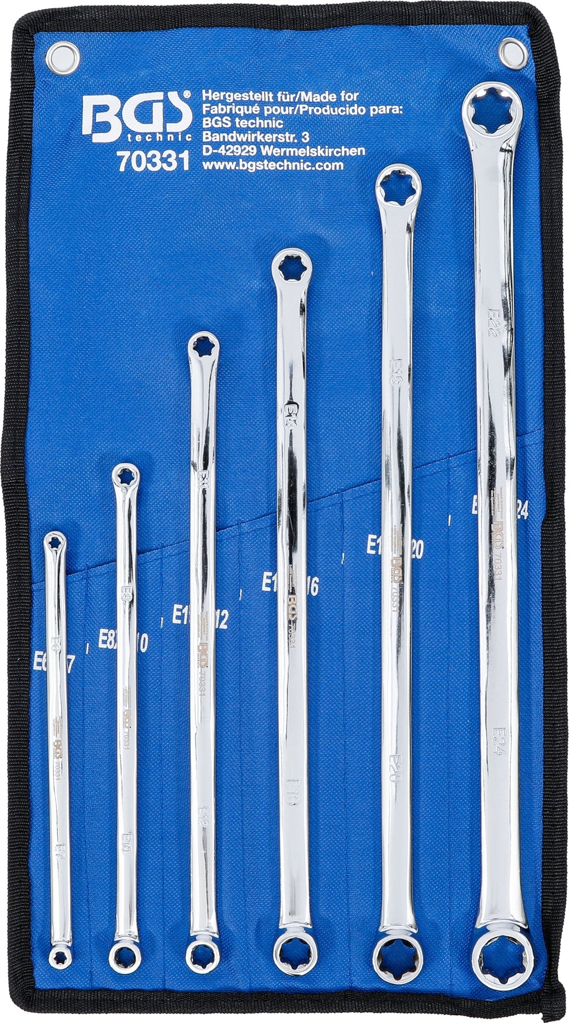 BGS 70331 Satz Doppelringschlüssel extra lang E-Profil-Ringköpfe SW E6 x E7 - E22 x E24 kalt geschmiedet
