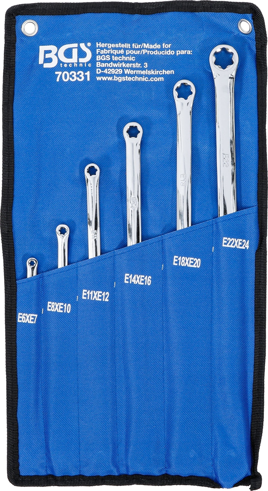 BGS 70331 Satz Doppelringschlüssel extra lang E-Profil-Ringköpfe SW E6 x E7 - E22 x E24 kalt geschmiedet