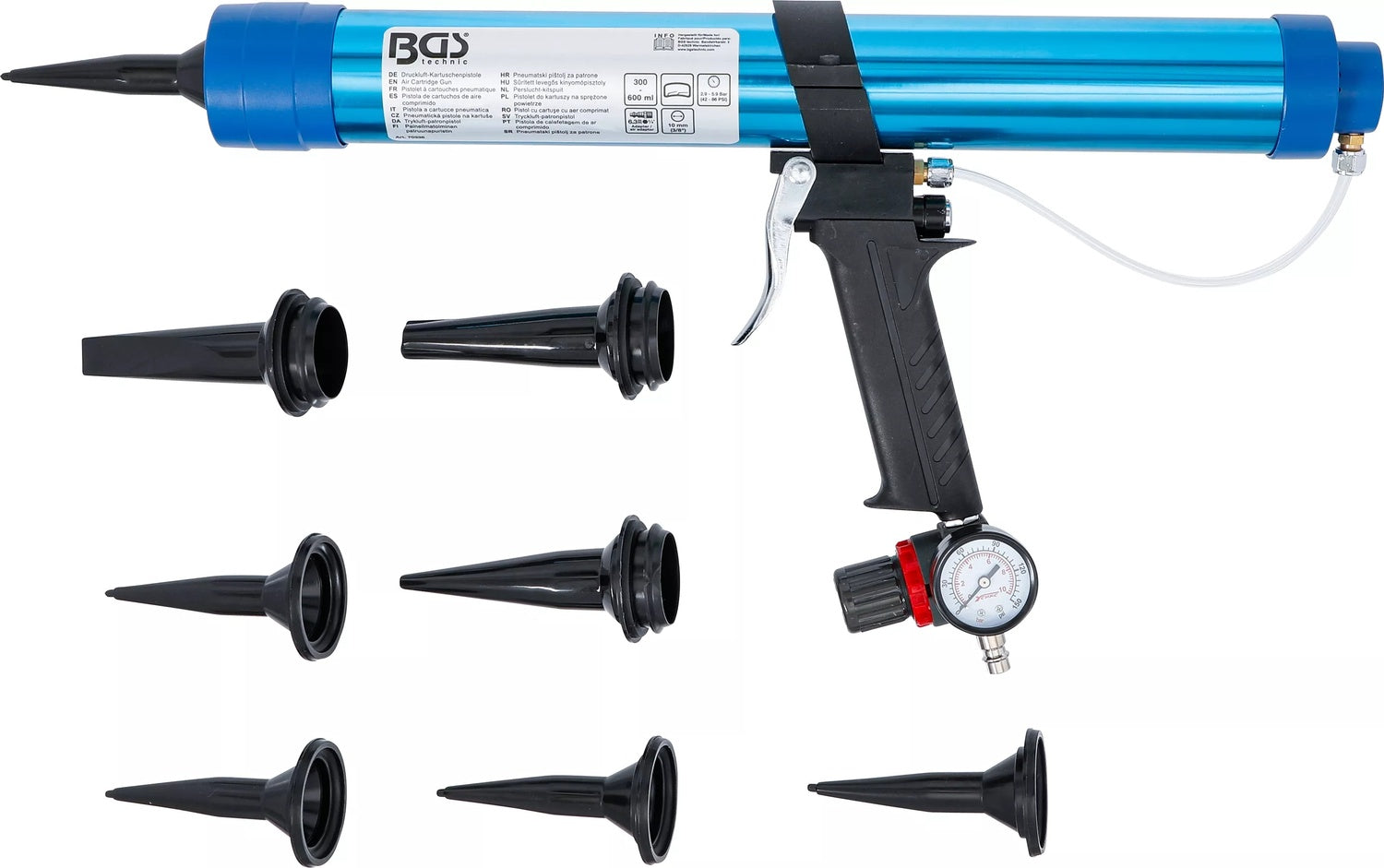 BGS 70336 Druckluft Kartuschenpistole mit 8 verschiedenen Düsen