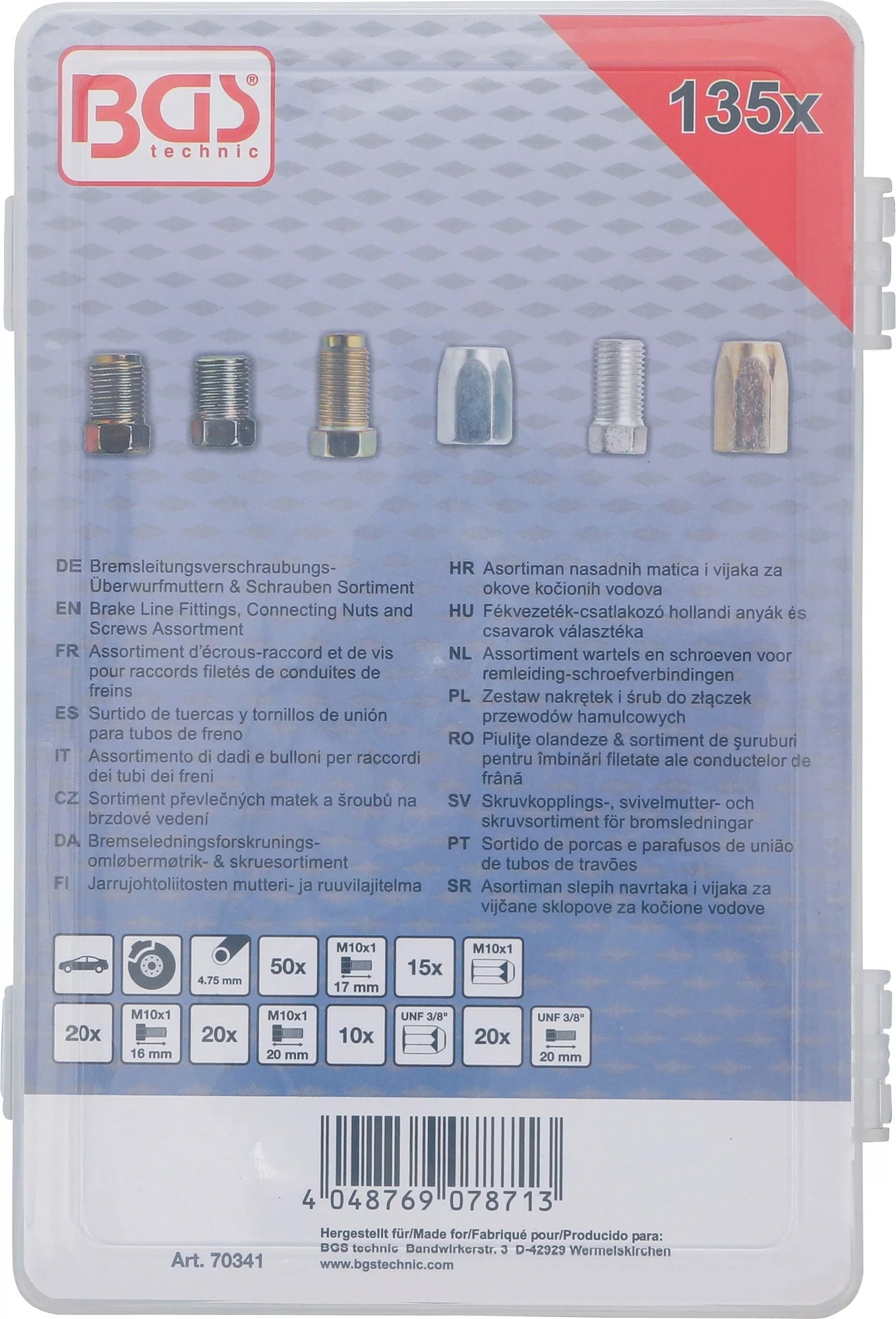 BGS 70341 Sortiment Bremsleitungsverschraubungen Überwurfmuttern Schrauben 135 teilig