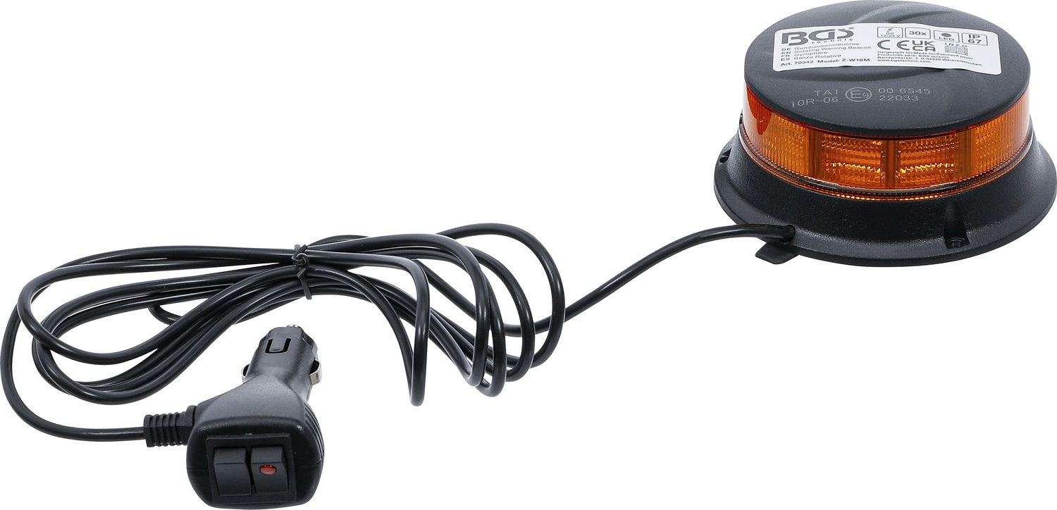 BGS 70342 Rundumkennleuchte gelb mit Magnet 12V 24V Ø130mm 30 Led's