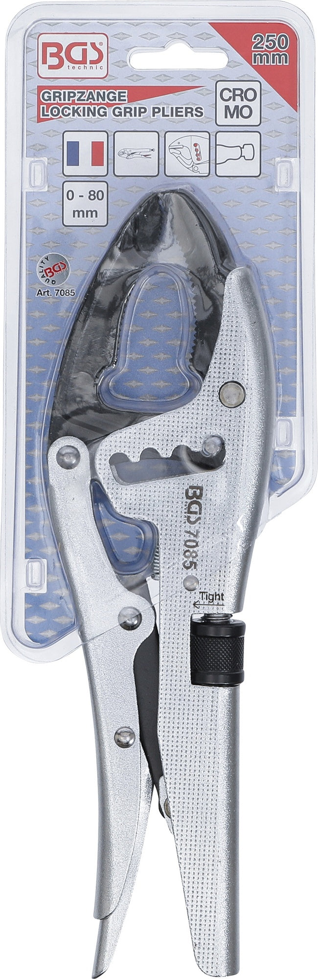 BGS 7085 Gripzange mit 4 fach Schnelljustierung tiefgekröpfte Unterbacke französischer Typ 250mm