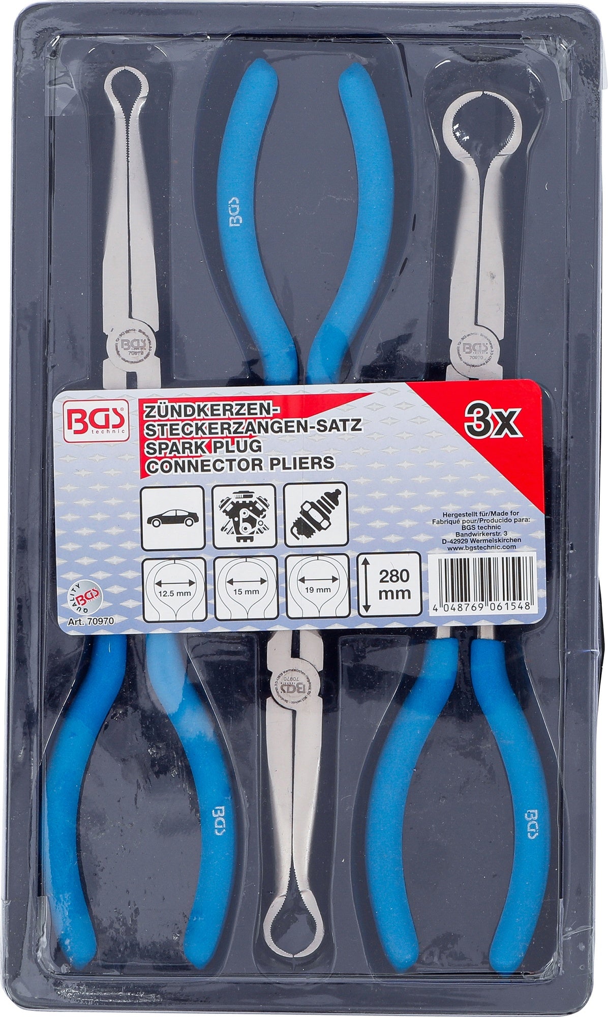 BGS 70970 Satz Zündkerzenstecker Zange mit Ringspitze Länge 280mm 3 teilig