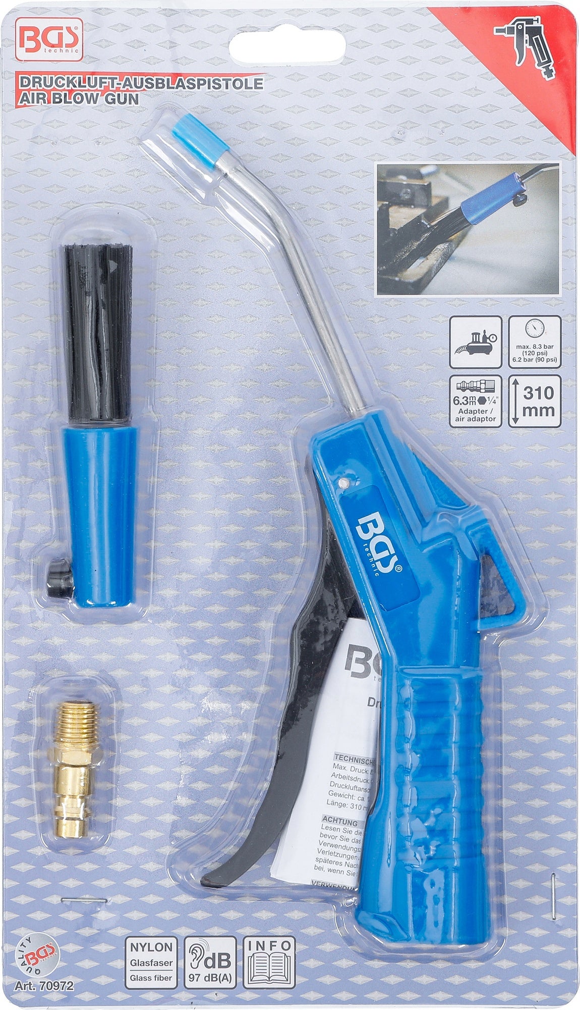 BGS 70972 Druckluft Ausblaspistole mit Pinsel und Bürste