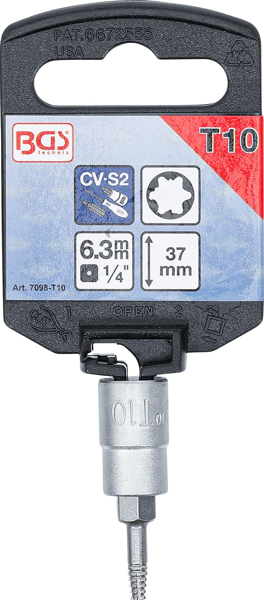 BGS 7098-T10 Schraubenausdreher Biteinsatz Innenvierkant 6,3mm (1/4") für defektes T-Profil (für Torx) T10