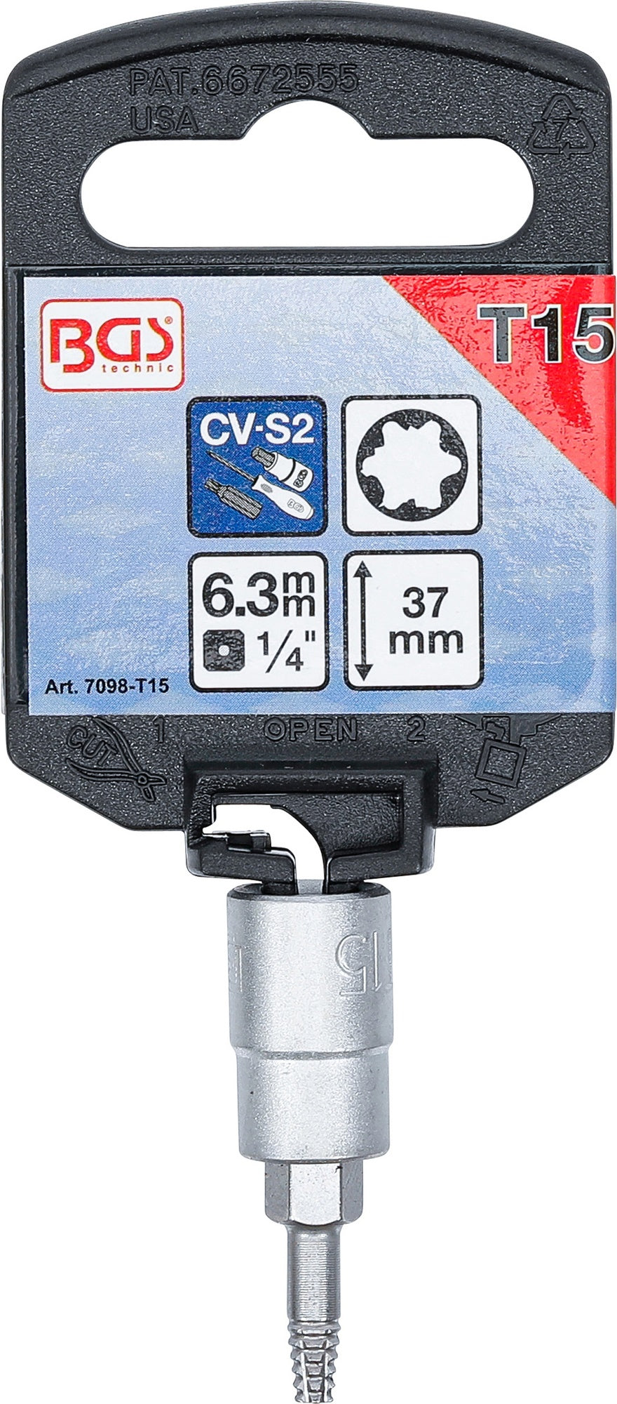 BGS 7098-T15 Schraubenausdreher Biteinsatz Innenvierkant 6,3mm (1/4") für defektes T-Profil (für Torx) T15