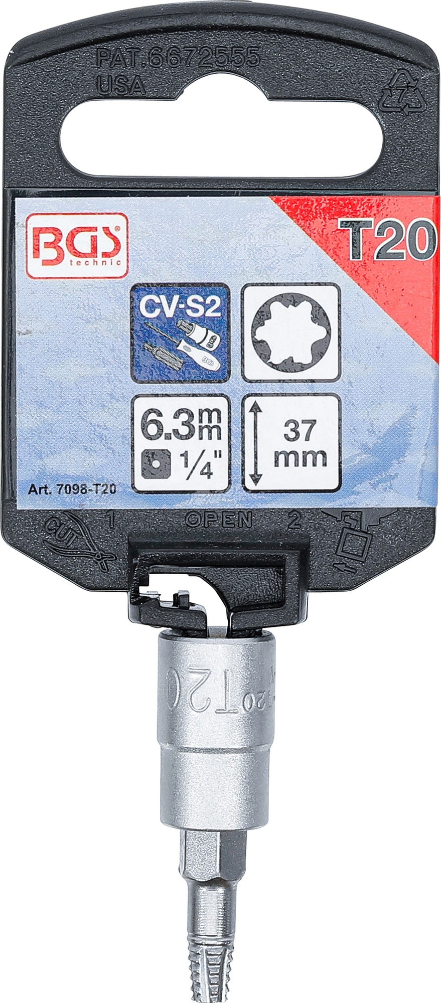 BGS 7098-T20 Schraubenausdreher Biteinsatz Innenvierkant 6,3mm (1/4") für defektes T-Profil (für Torx) T20