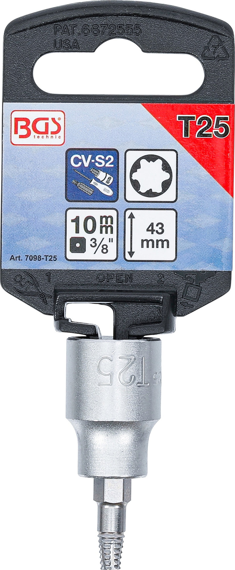 BGS 7098-T25 Schraubenausdreher Biteinsatz Innenvierkant 10mm (3/8") für defektes T-Profil (für Torx) T25