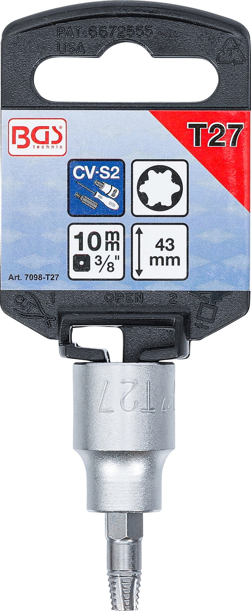 BGS 7098-T27 Schraubenausdreher Biteinsatz Innenvierkant 10mm (3/8") für defektes T-Profil (für Torx) T27