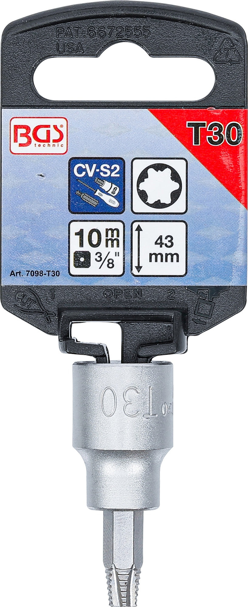 BGS 7098-T30 Schraubenausdreher Biteinsatz Innenvierkant 10mm (3/8") für defektes T-Profil (für Torx) T30