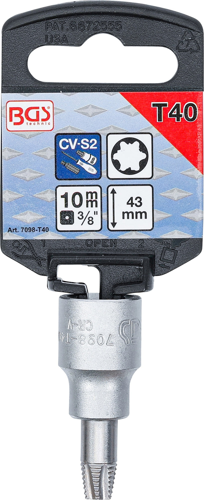 BGS 7098-T40 Schraubenausdreher Biteinsatz Innenvierkant 10mm (3/8") für defektes T-Profil (für Torx) T40