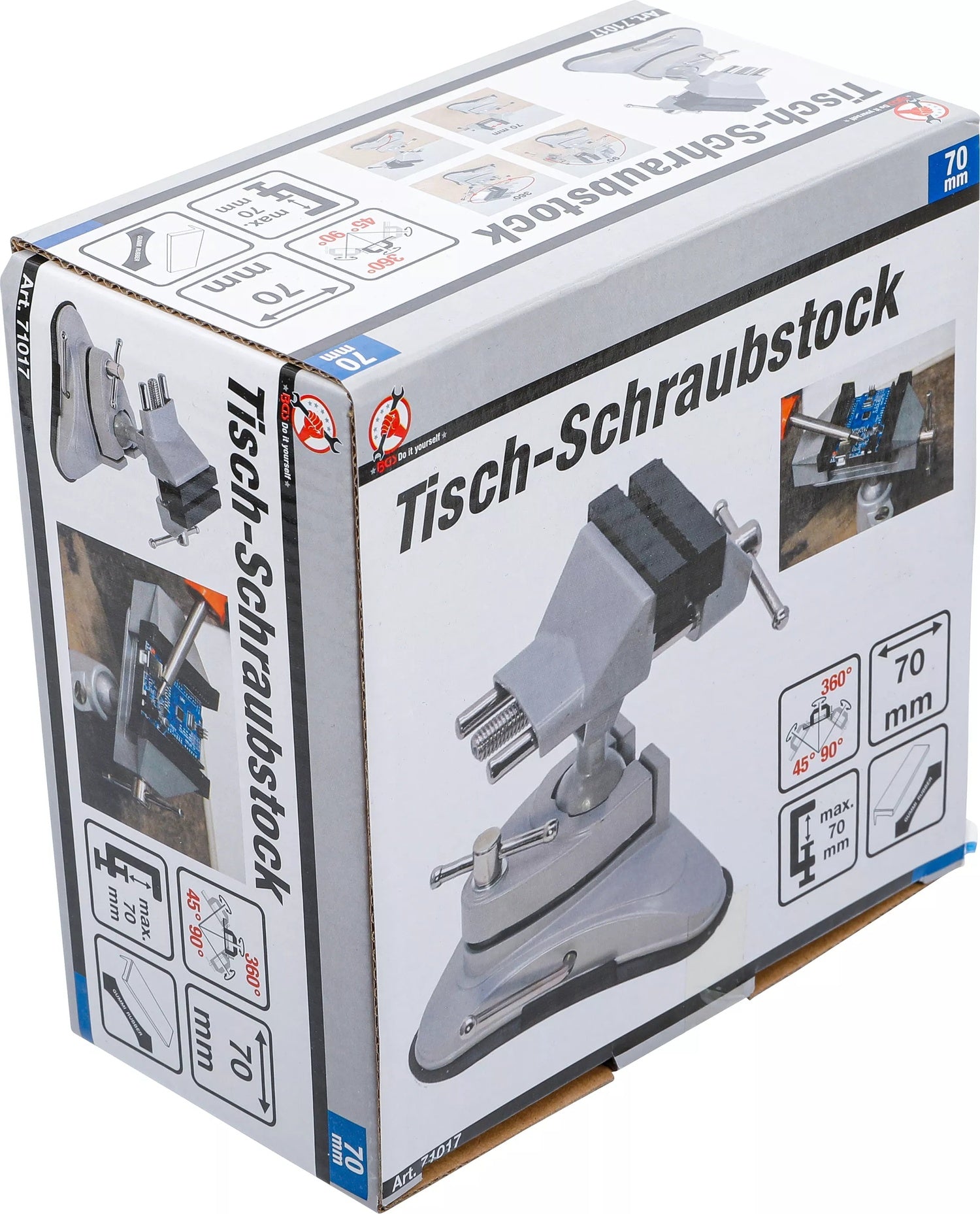 BGS DIY 71017 Tisch Schraubstock schwenkbar Backen 70mm mit Vakuum Saugfuß