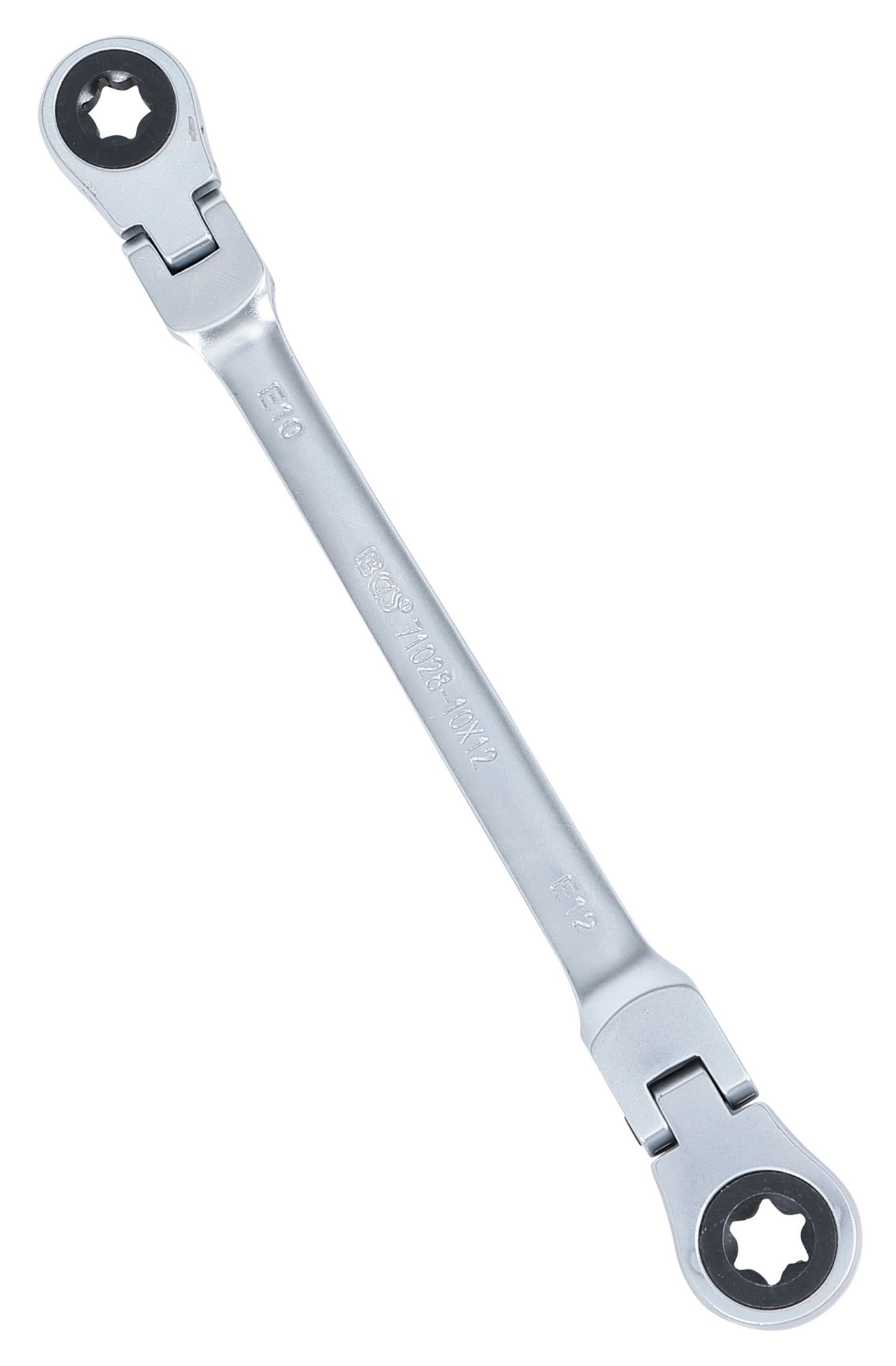 BGS 71028-10X12 Doppel Ratschenringschlüssel abwinkelbar mit E-Profil Ringköpfen SW E10 x E12