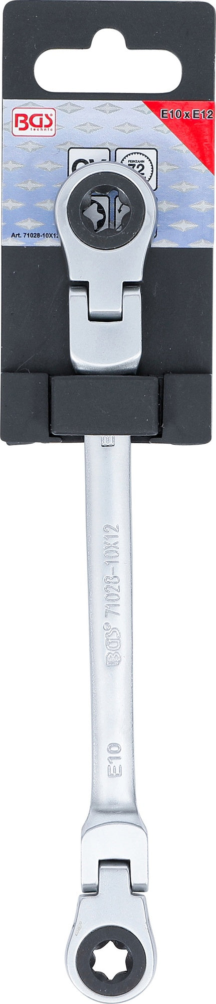 BGS 71028-10X12 Doppel Ratschenringschlüssel abwinkelbar mit E-Profil Ringköpfen SW E10 x E12
