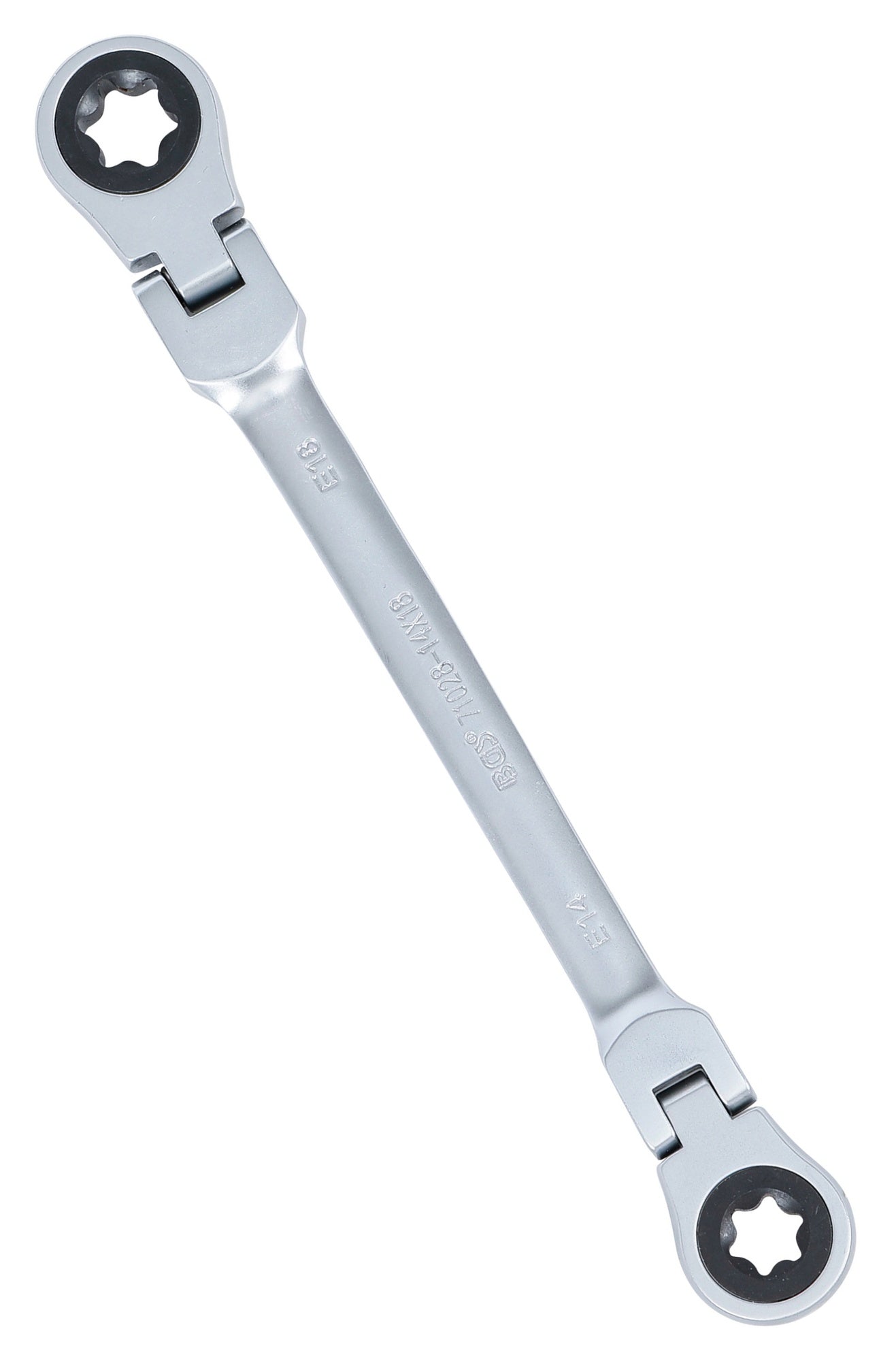 BGS 71028-14X18 Doppel Ratschenringschlüssel abwinkelbar mit E-Profil Ringköpfen SW E14 x E18