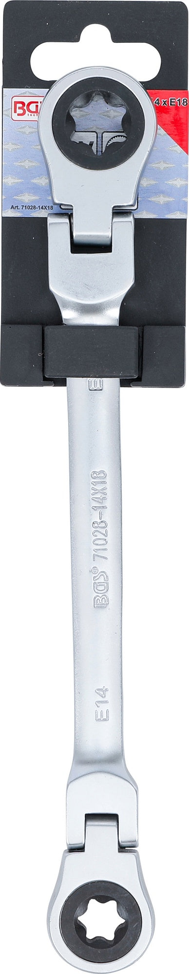 BGS 71028-14X18 Doppel Ratschenringschlüssel abwinkelbar mit E-Profil Ringköpfen SW E14 x E18