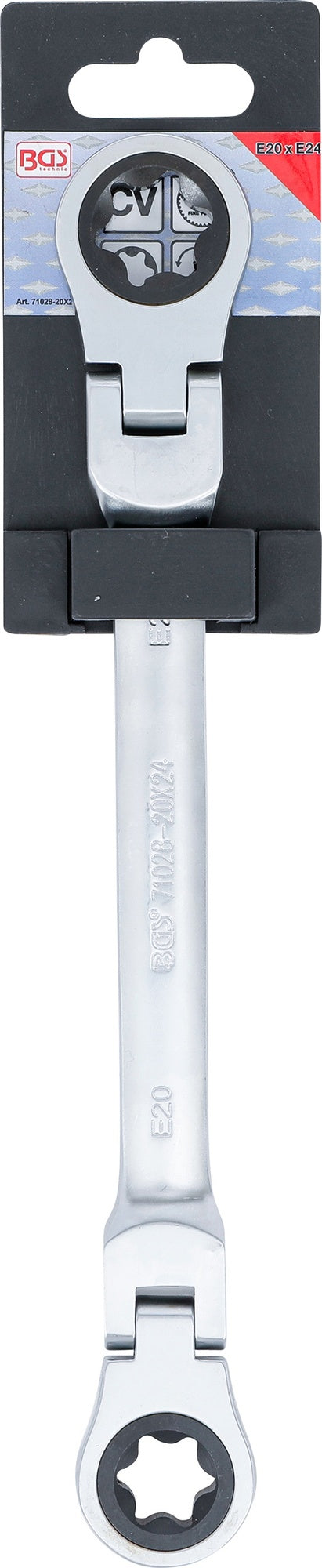 BGS 71028-20X24 Doppel Ratschenringschlüssel abwinkelbar mit E-Profil Ringköpfen SW E20 x E24