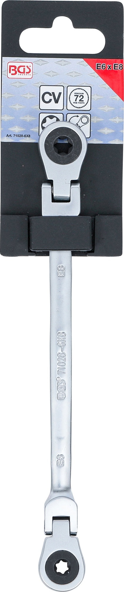 BGS 71028-6X8 Doppel Ratschenringschlüssel abwinkelbar mit E-Profil Ringköpfen SW E6 x E8