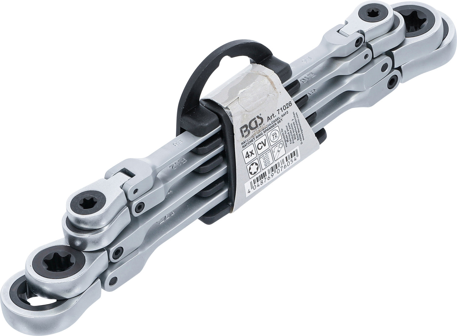 BGS 71028 Satz Doppel Ratschenringschlüssel abwinkelbar mit E-Profil Ringköpfen SW E6 - E24