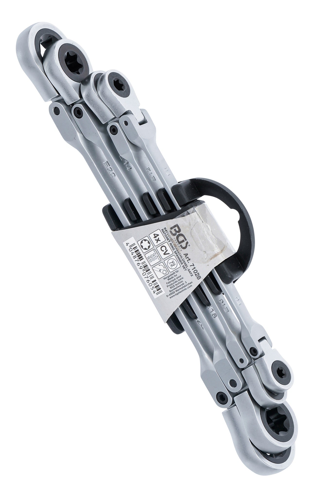 BGS 71028 Satz Doppel Ratschenringschlüssel abwinkelbar mit E-Profil Ringköpfen SW E6 - E24