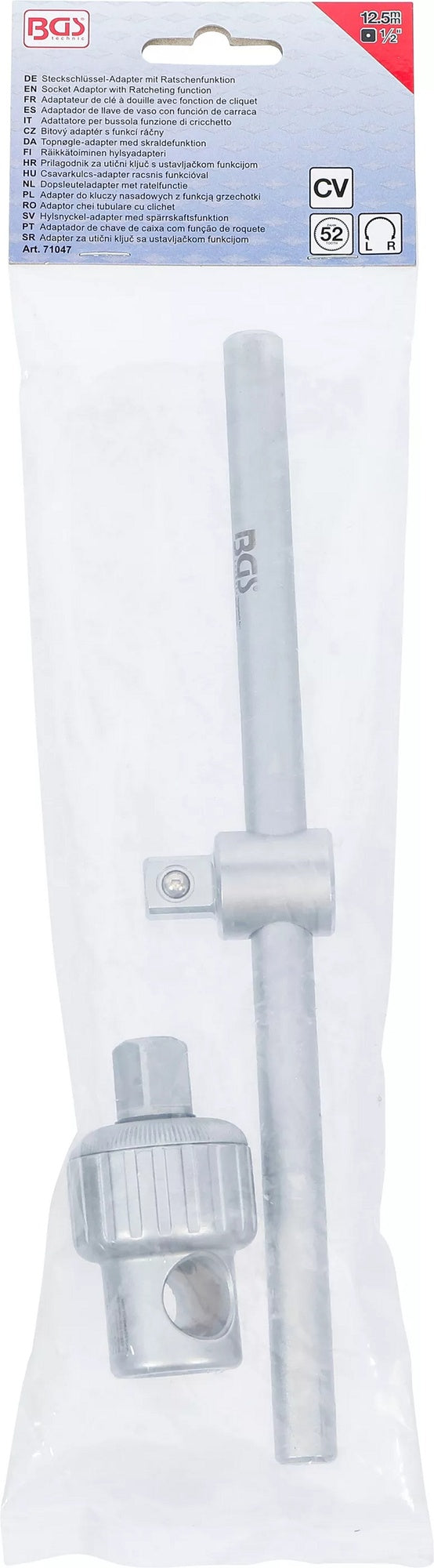 BGS 71047 Steckschlüssel Adapter mit Ratschenfunktion und Gleitgriff Abtrieb 12,5mm (1/2")