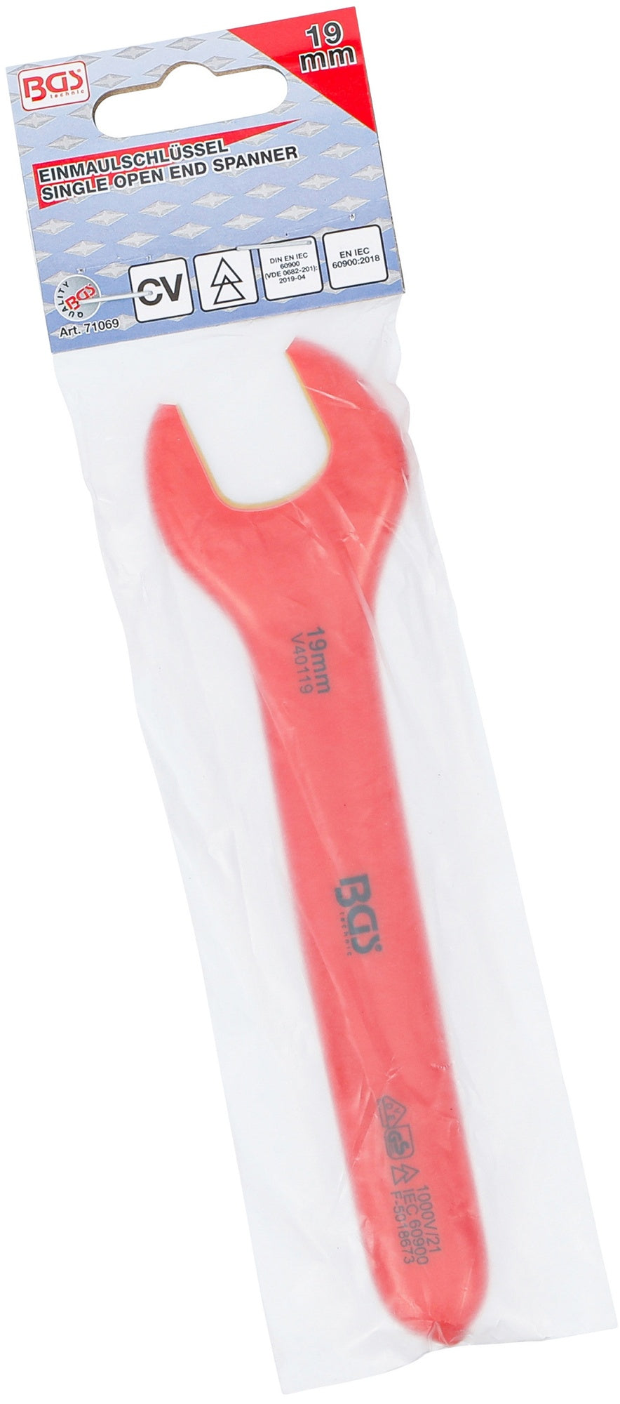 BGS 71069 VDE Einmaulschlüssel SW 19mm Hochvoltwerkzeug