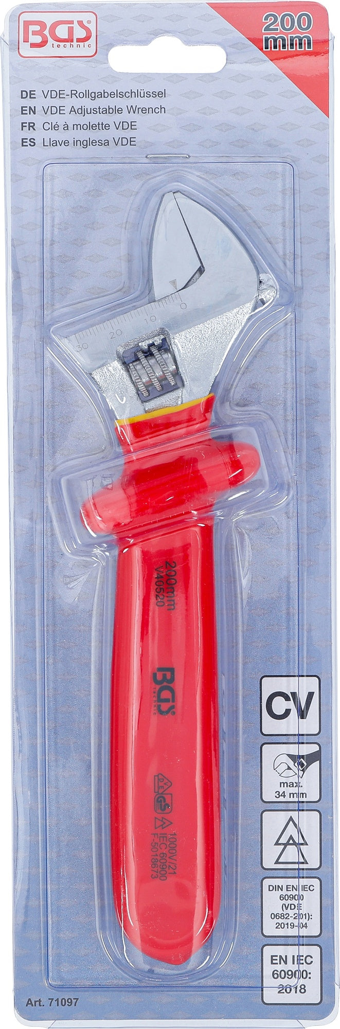 BGS 71097 VDE Rollgabelschlüssel SW max. 34mm Maulstellung 15° abgewinkelt