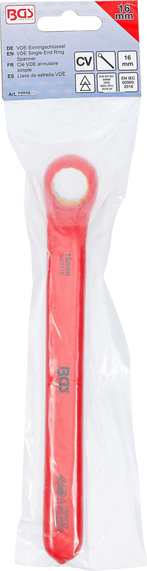 BGS 72016 VDE Einringschlüssel tief gekröpft SW 16mm Hochvoltwerkzeug