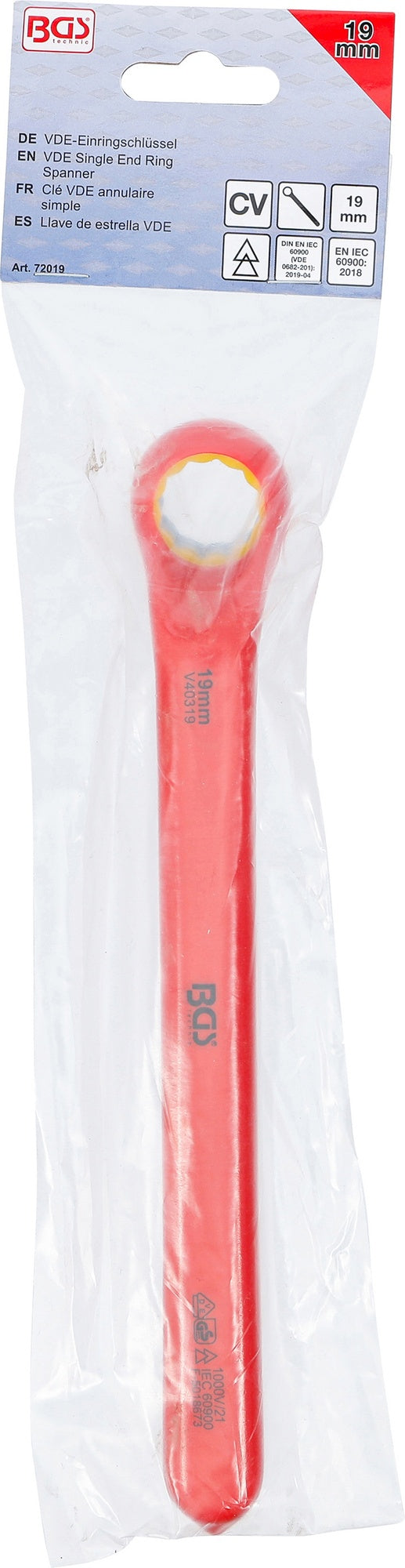 BGS 72019 VDE Einringschlüssel tief gekröpft SW 19mm Hochvoltwerkzeug