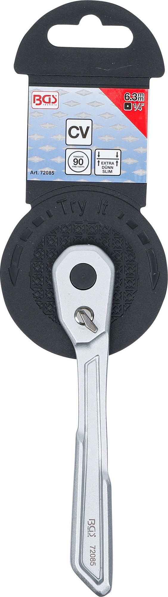 BGS 72085 Umschaltknarre Ratsche extra flach feinverzahnt Abtrieb 6,3mm (1/4")