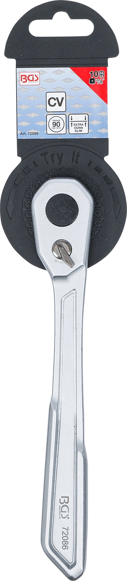 BGS 72086 Umschaltknarre Ratsche extra flach feinverzahnt Abtrieb 10mm (3/8")