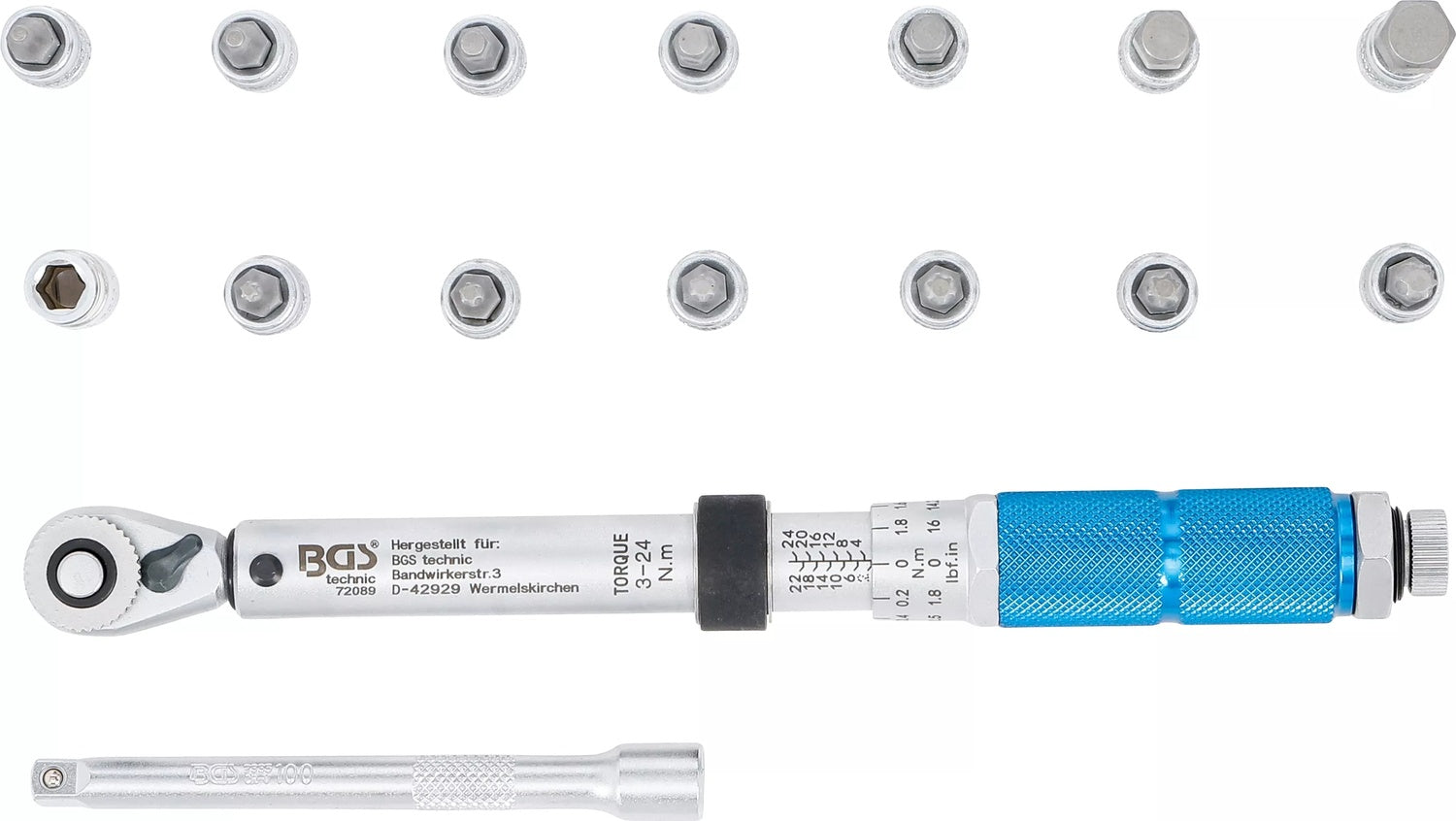 BGS 72088 Satz Drehmomentschlüssel Außenvierkant 6,3mm (1/4") 3 - 24Nm 16 teilig