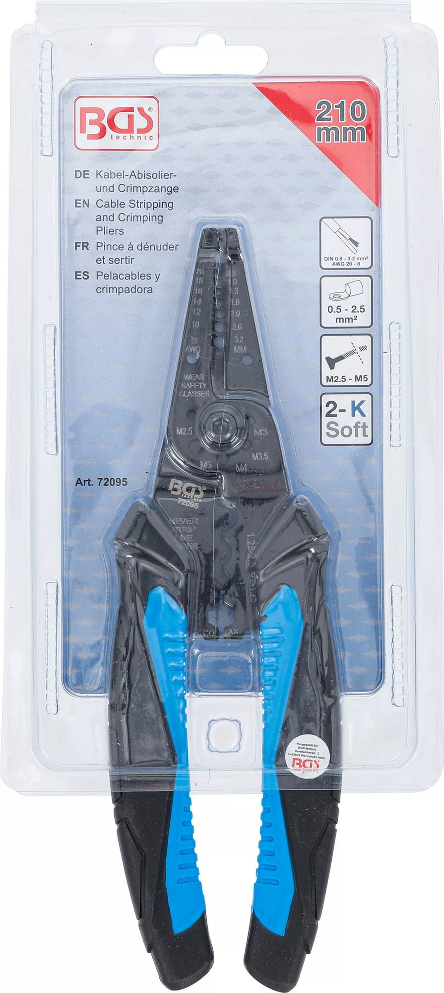 BGS 72095 Kabel Abisolierzange Crimpzange für Kabelquerschnitte DIN 0,8 - 3,2mm² / AWG 20 - 8