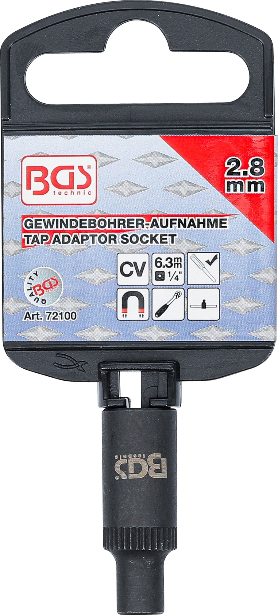 BGS 72100 Aufnahme Steckschlüssel Einsatz für Gewindebohrer 2,8mm Antrieb 6,3mm (1/4")