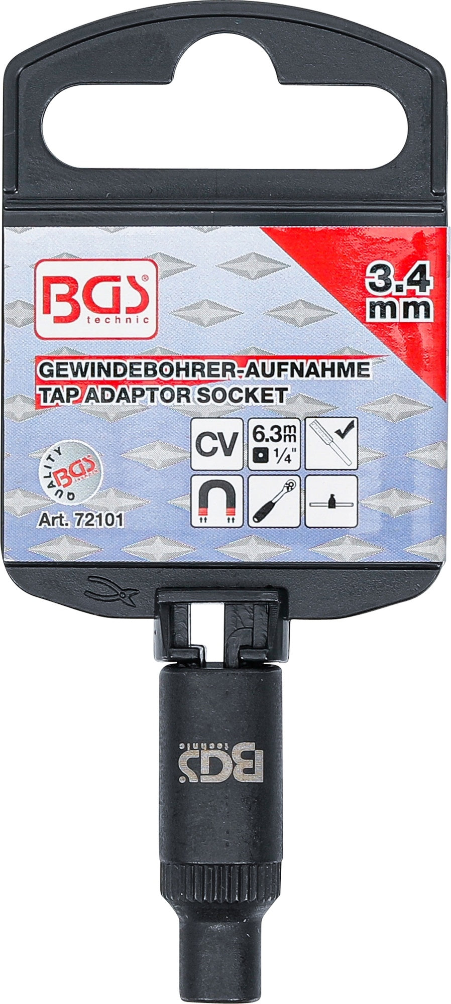 BGS 72101 Aufnahme Steckschlüssel Einsatz für Gewindebohrer 3,4mm Antrieb 6,3mm (1/4")