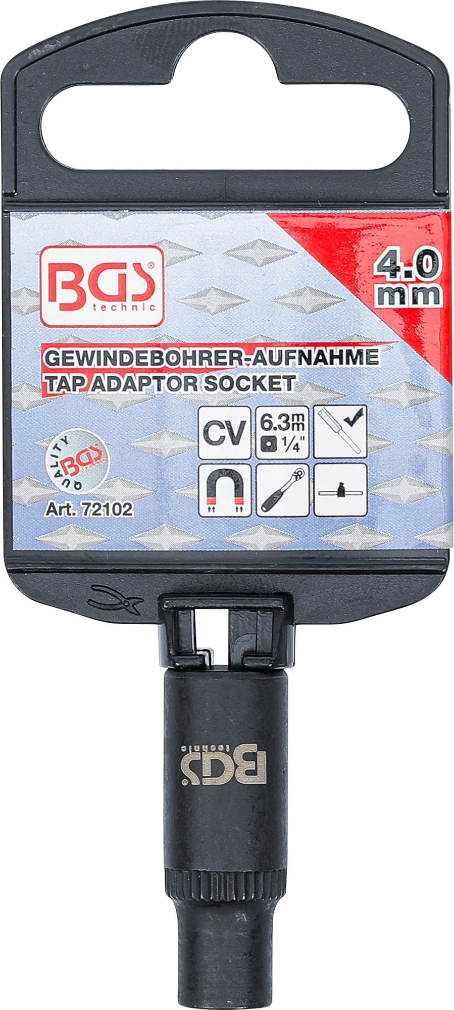 BGS 72102 Aufnahme Steckschlüssel Einsatz für Gewindebohrer 4,0mm Antrieb 6,3mm (1/4")