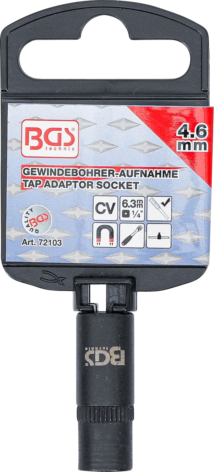 BGS 72103 Aufnahme Steckschlüssel Einsatz für Gewindebohrer 4,6mm Antrieb 6,3mm (1/4")