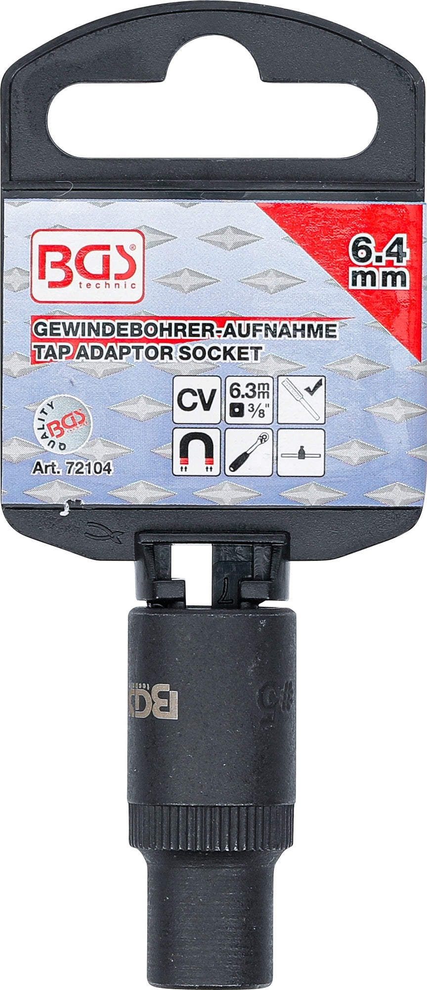 BGS 72104 Aufnahme Steckschlüssel Einsatz für Gewindebohrer 6,4mm Antrieb 10mm (3/8")