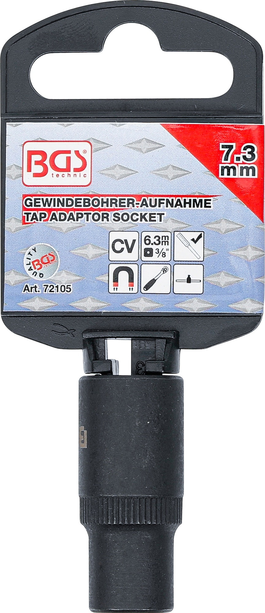 BGS 72105 Aufnahme Steckschlüssel Einsatz für Gewindebohrer 7,3mm Antrieb 10mm (3/8")