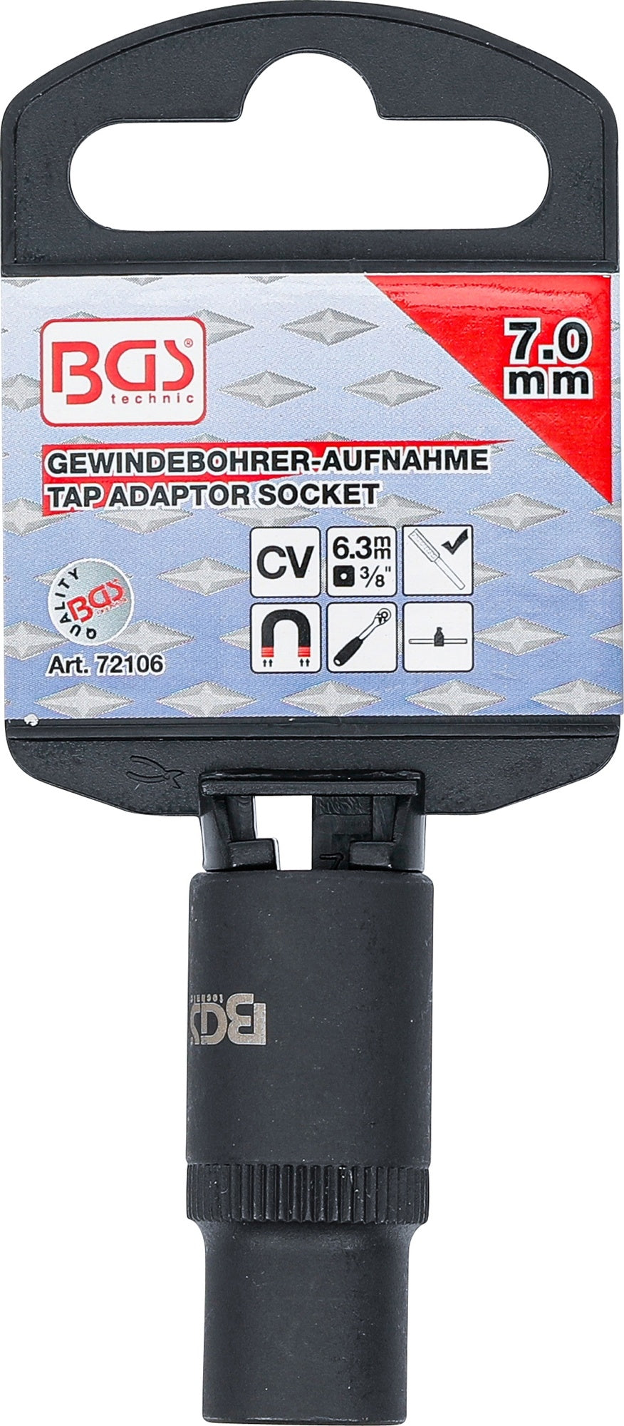 BGS 72106 Aufnahme Steckschlüssel Einsatz für Gewindebohrer 7,0mm Antrieb 10mm (3/8")