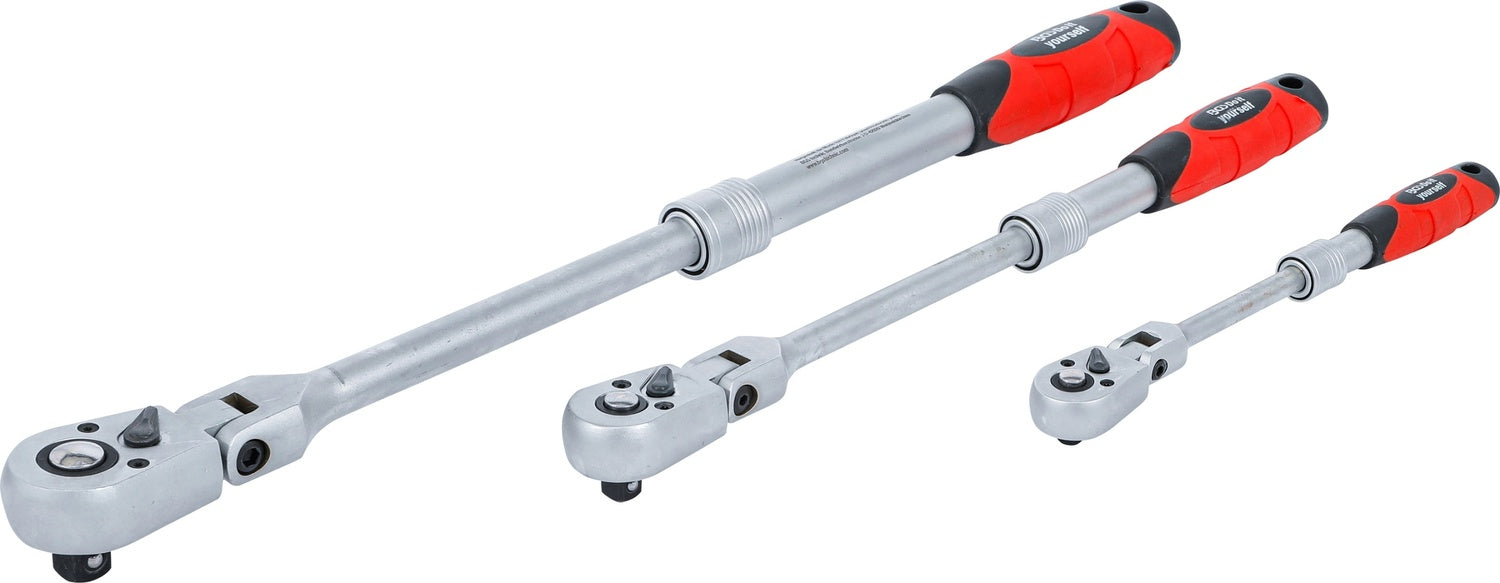 BGS DIY 72114 Satz Umschaltknarren ausziehbar abwinkelbar Abtrieb 6,3mm (1/4") 10mm (3/8") 12,5mm (1/2")