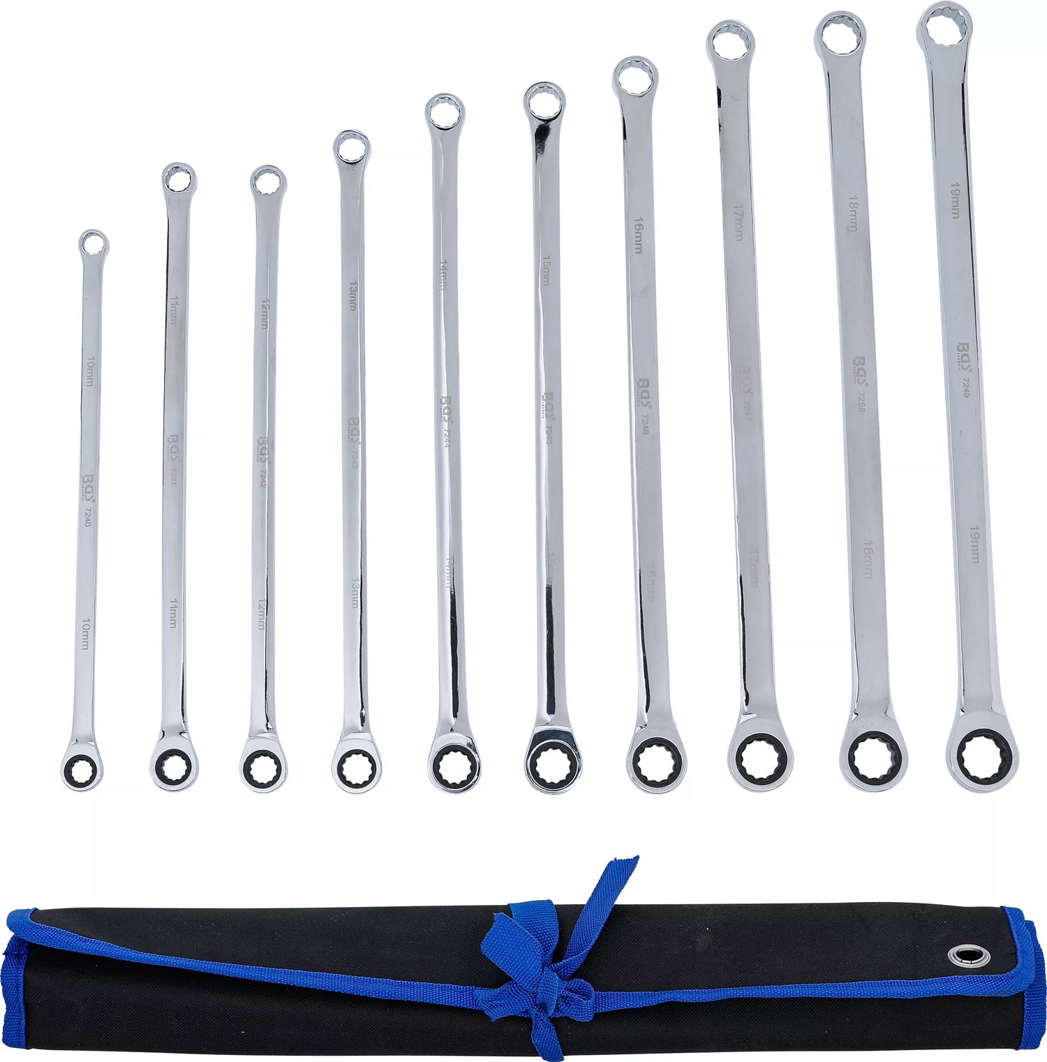 BGS 7239 Satz Ratschenringschlüssel Ringschlüssel extra lang SW 10 - 19mm 10 teilig