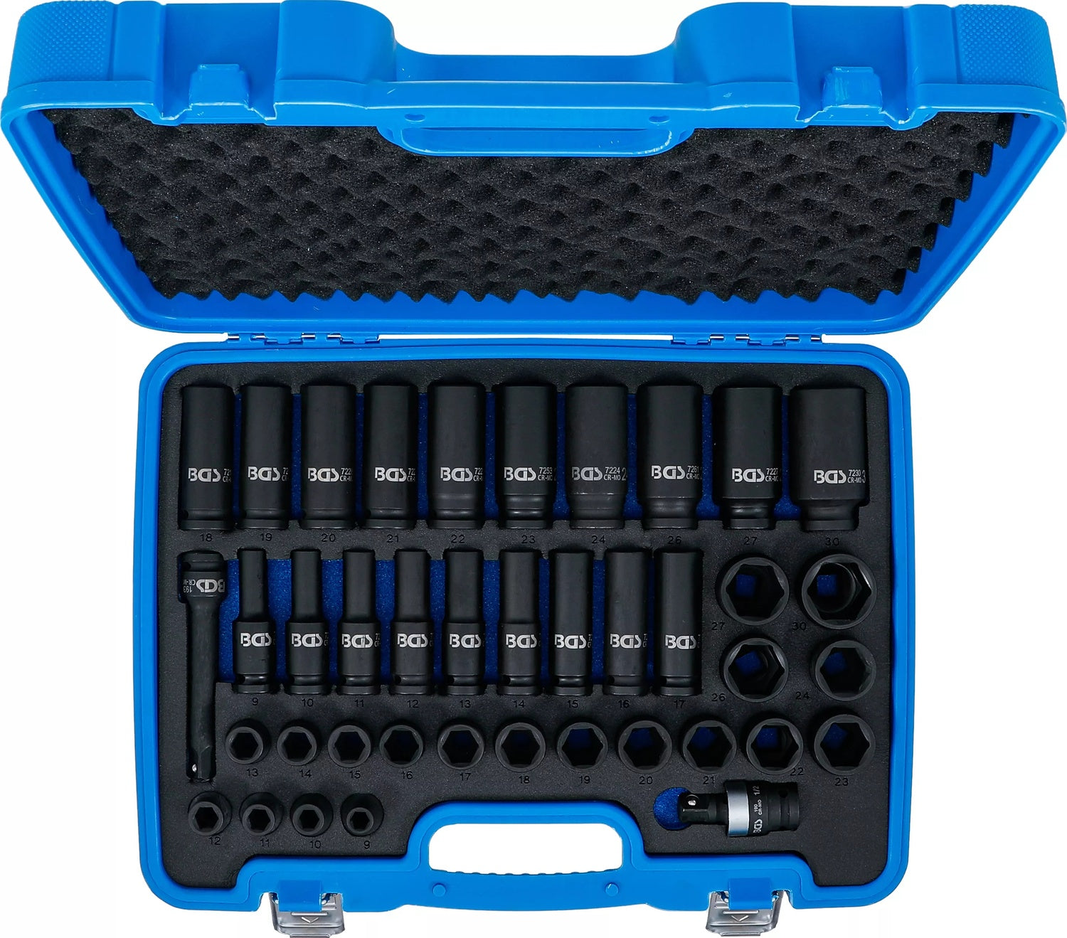 BGS 7280 Satz Kraft Steckschlüsseleinsätze Sechskant Antrieb 12,5mm (1/2") SW 9-30mm 40 teilig