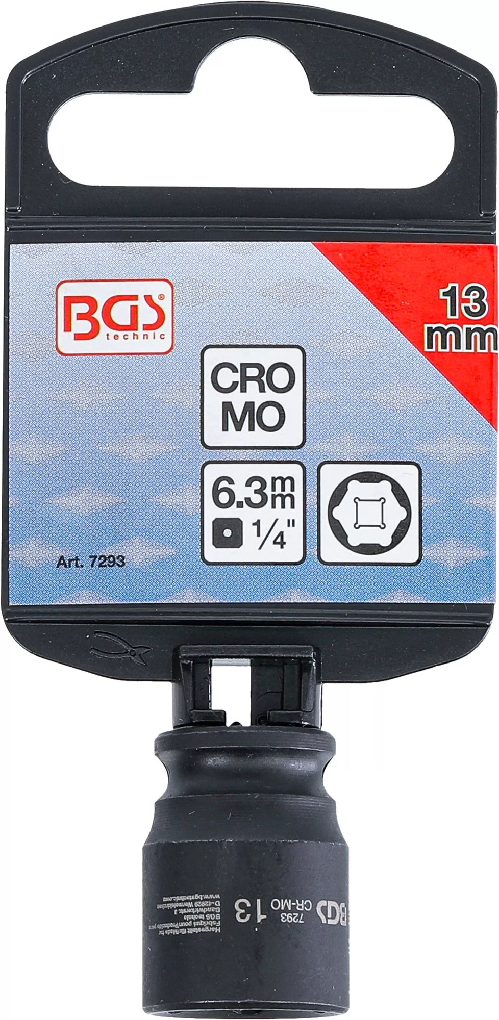 BGS 7293 Kraft Steckschlüsseleinsatz Sechskant Antrieb 6,3mm (1/4") SW 13mm