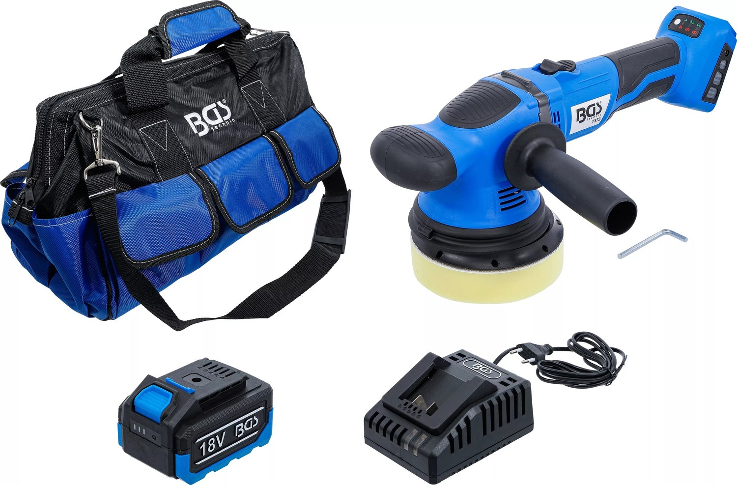 BGS 7394 Satz Akku Exzenter Poliermaschine bürstenlos mit Akku & Schnell Ladegerät 18 Volt