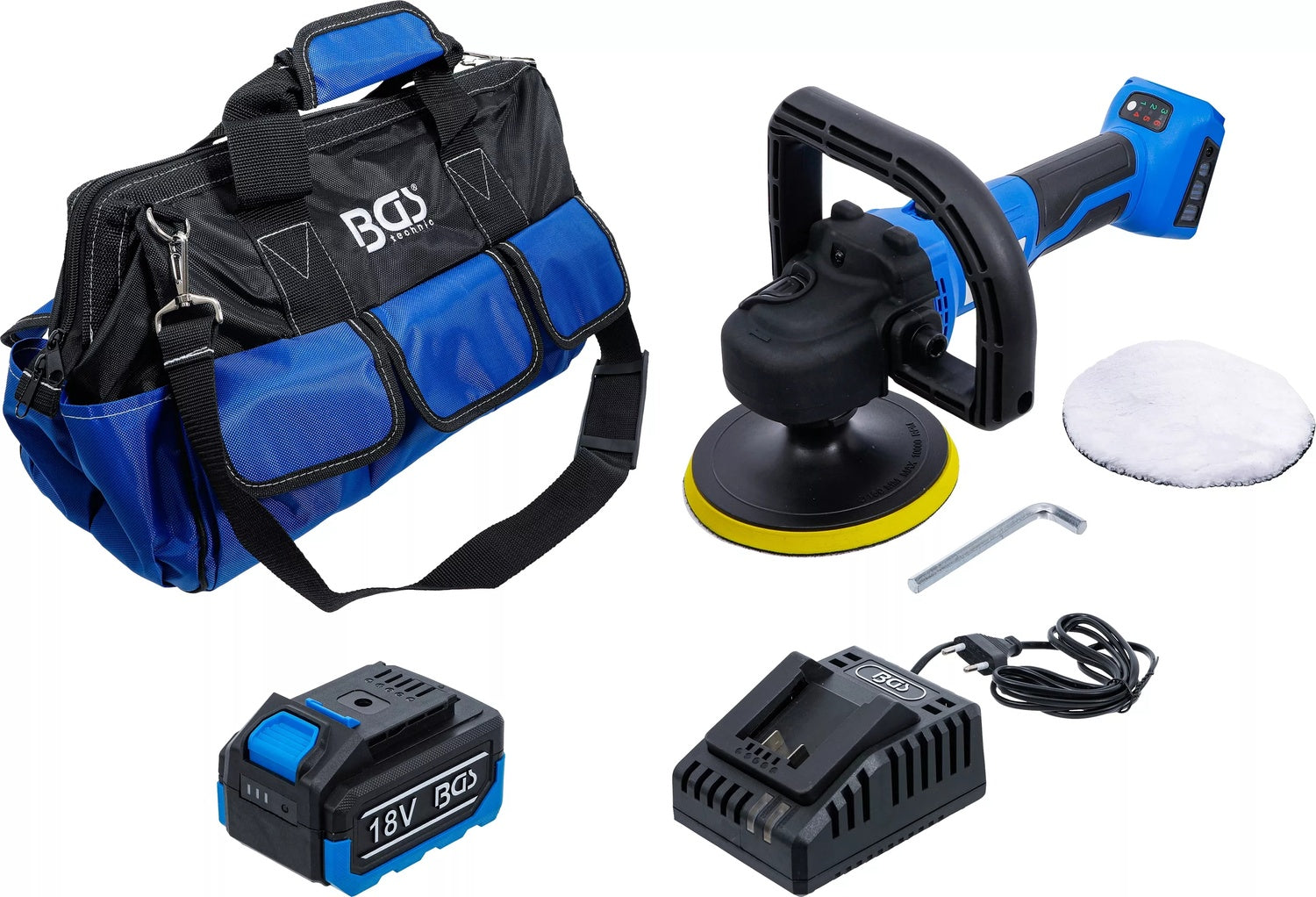BGS 7395 Satz Akku Polier- und Schleifmaschine bürstenlos mit Akku & Schnell Ladegerät 18 Volt
