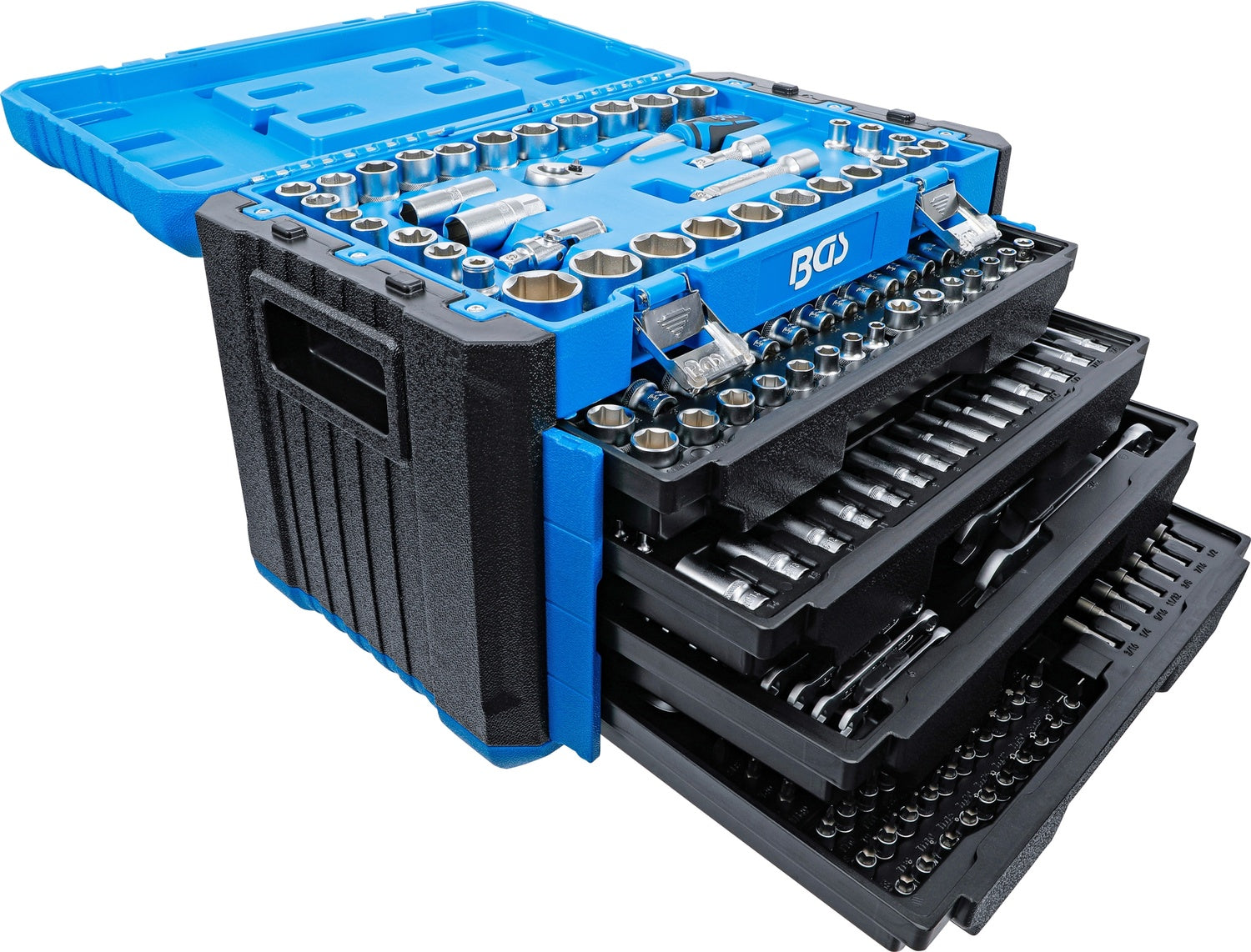 BGS 74000 Satz Steckschlüssel Sechskant Antrieb 6,3mm (1/4") 10mm (3/8") 12,5mm (1/2") Metrisch und Zollgrößen