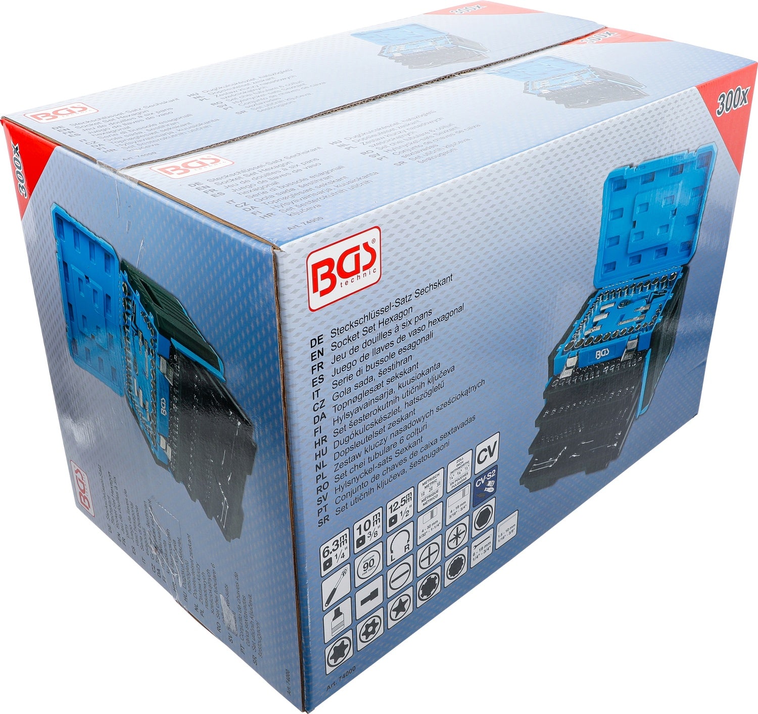 BGS 74000 Satz Steckschlüssel Sechskant Antrieb 6,3mm (1/4") 10mm (3/8") 12,5mm (1/2") Metrisch und Zollgrößen