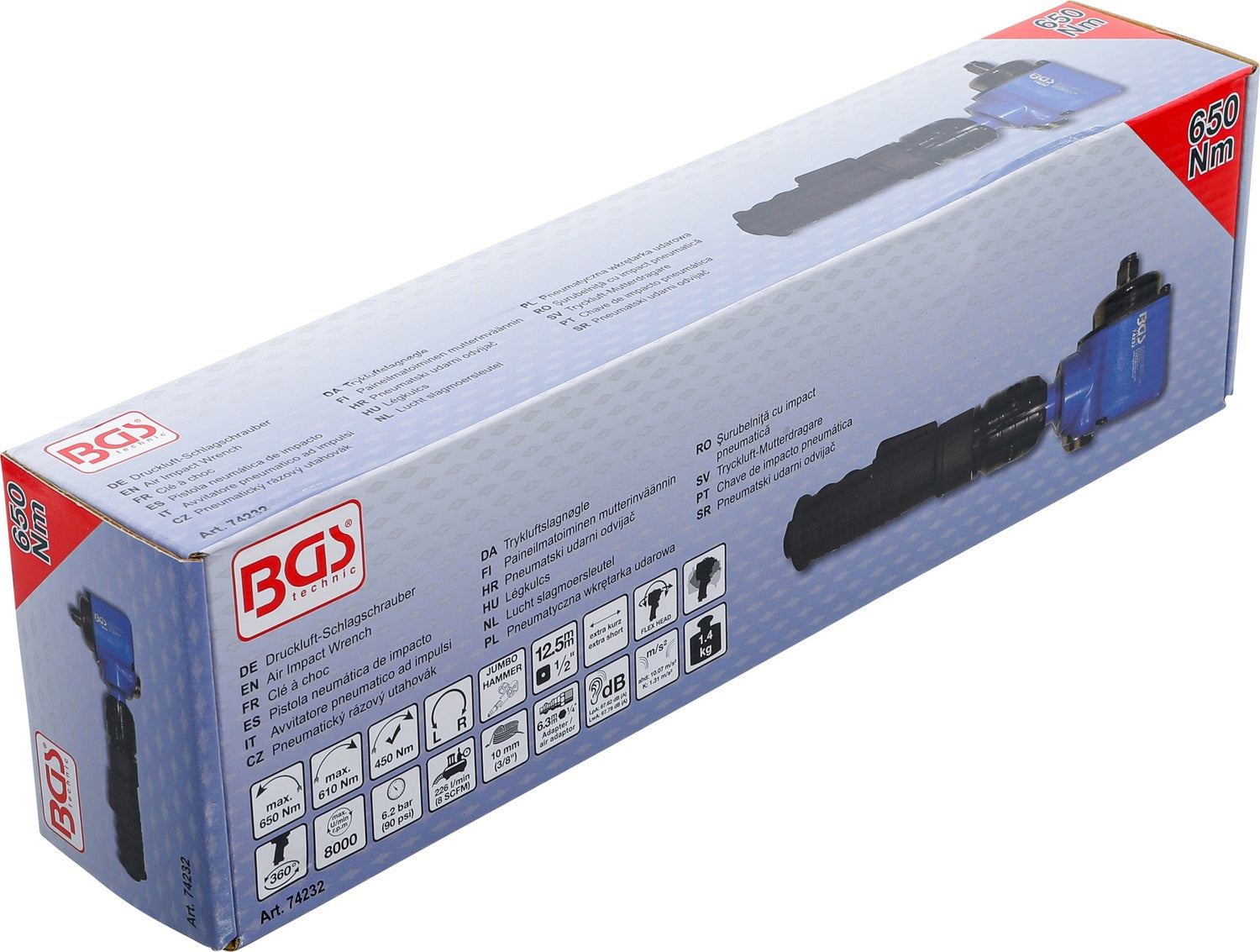 BGS 74232 Druckluft Schlagschrauber abgewinkelt drehbarer neigbarer Kopf 12,5mm (1/2") 650Nm