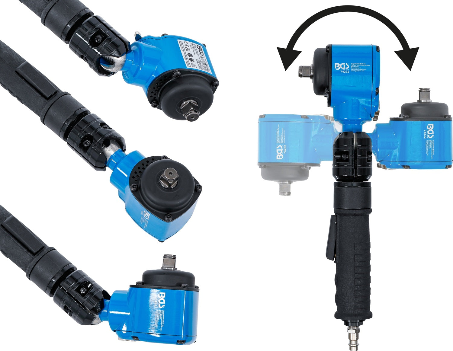 BGS 74232 Druckluft Schlagschrauber abgewinkelt drehbarer neigbarer Kopf 12,5mm (1/2") 650Nm